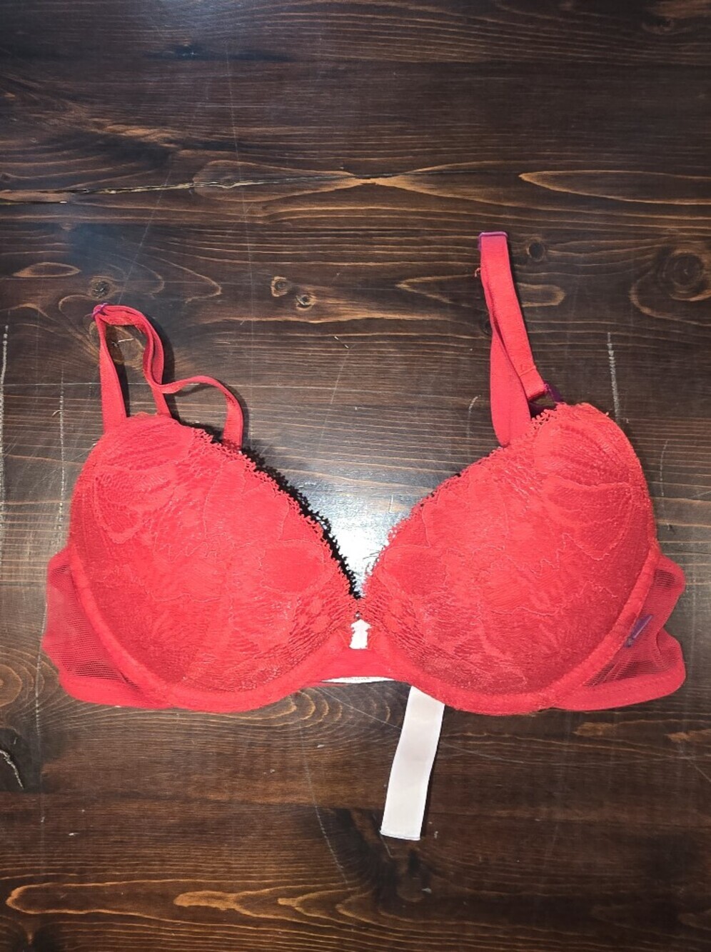 Victoria's Secret Red Floral Lace Push-Up Bra | Sheer Mesh Wings | Women's Size